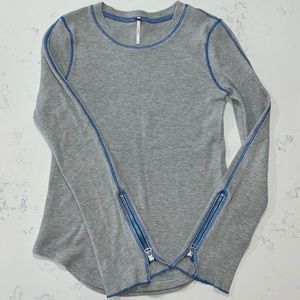 Free People waffle knit LS w zipper detail sleeves